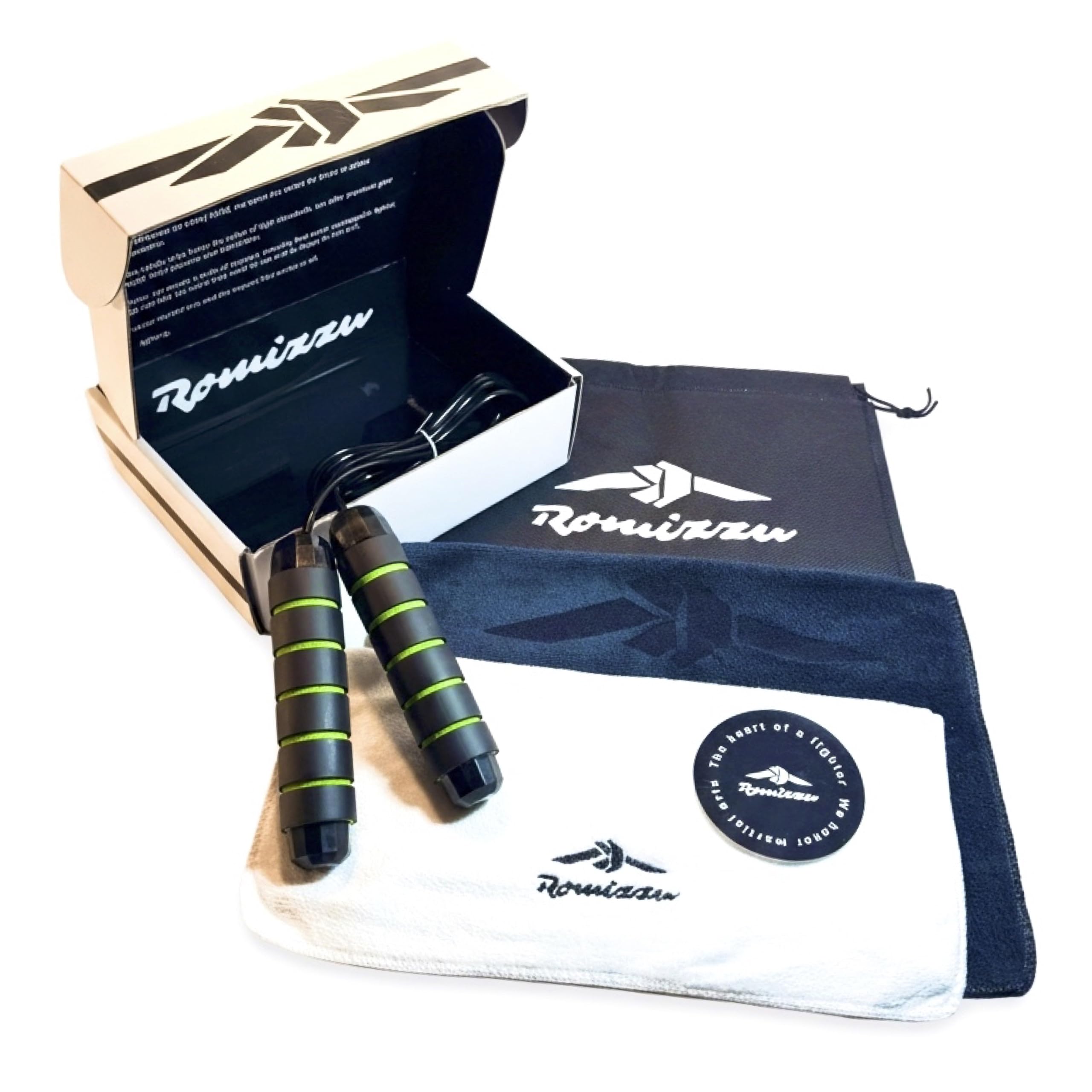 Corda per Saltare Regolabile Cavo Anti-Groviglio Impugnature Ergonomiche e Cuscinetti – 2 Asciugamani 1 Sacca da Trasporto e Confezione Regalo – Per Arti Marziali Boxe MMA CrossFit Cardio