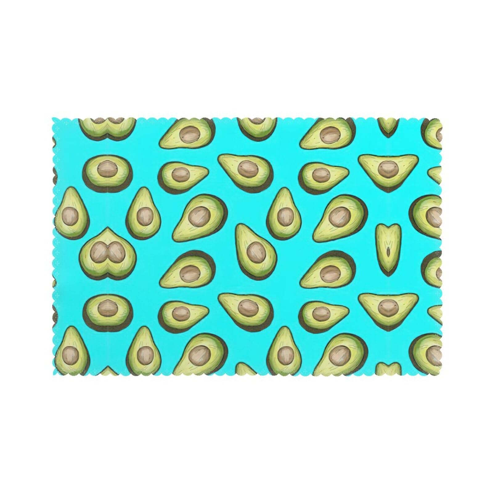 Fresh Tropical Fruit Avocado Print Placemats Set Of 6, 12x18 Inch Polyester Washable Heat Resistant Kitchen Dining Table Mats
