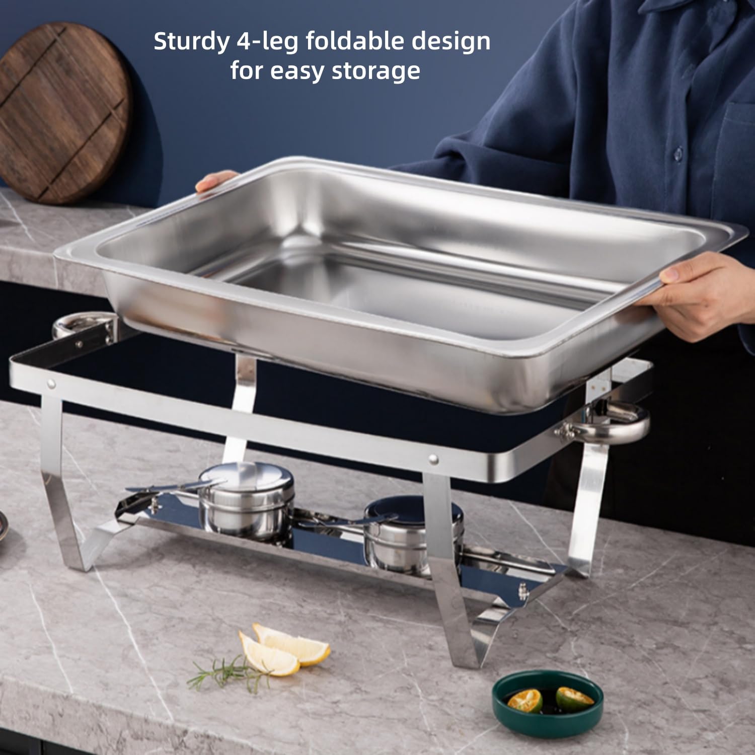 Set di Portavivande in Acciaio Inossidabile, Scaldavivande da 9L a 3 Scomparti con Coperchio e Manici, per Buffet, Catering, Matrimoni e Banchetti