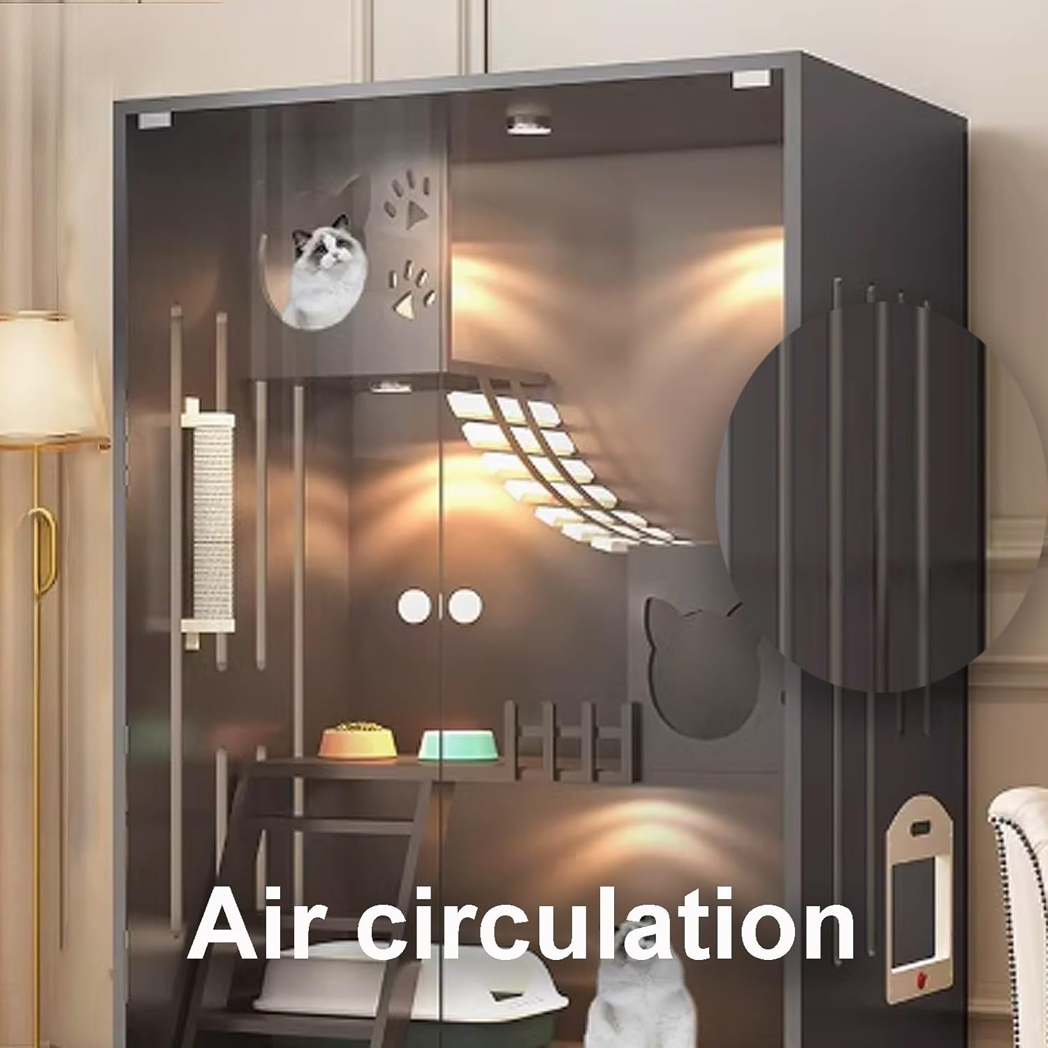 Cat Cage, Catio Indoor Cat Enclosure, Cat Playpen with Top Cover, Cat Enclosures Indoor with Wheels and Night Light for Small Animals(Gray)