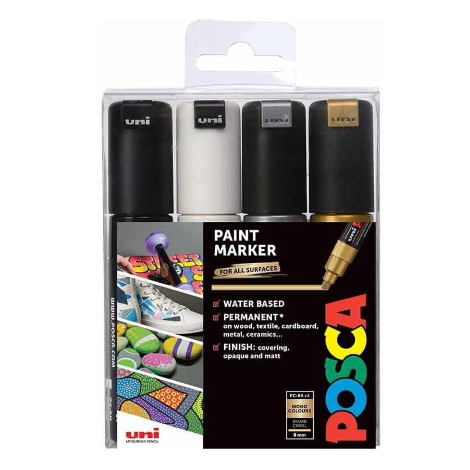POSCA PC-8K Acrylic Paint Marker Pens, Mono Colours (4-Pack)