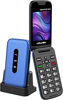 Volfen Nexo Flip MAX - Teléfono móvil de Tapa para Personas Mayores, Botones y Teclas Grandes, fácil de Usar, USB-C, 3 memorias directas, Base de Carga, Color Negro (Azul)
