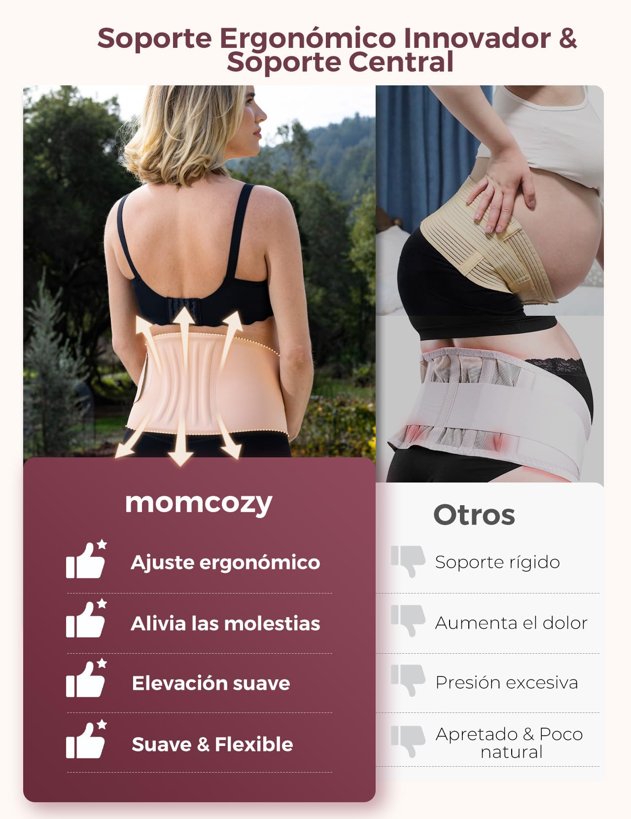 momcozy Faja Embarazada, Cinturón Embarazo de Tejido Transpirable, Faja Embarazadas Sujeción con Soporte Ergonómico para Aliviar el Dolor Abdominal, Pélvico y Lumbar