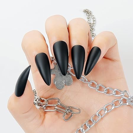 Amazon Liarty 96pcs 長いスタイル マット 砂を磨き上げる 先のとがったネイルチップ 無地 黒 ヨーロッパとアメリカで流行る付け爪 Liarty ジェルネイル 通販