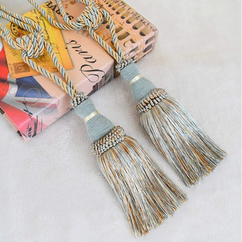 NEWUEBEL Curtain Tassel Tiebacks, Tassels Curtain Tiebacks Rope Holdbacks for Bedroom,Tassels Curtain Tiebacks Set of 2 (Blue)