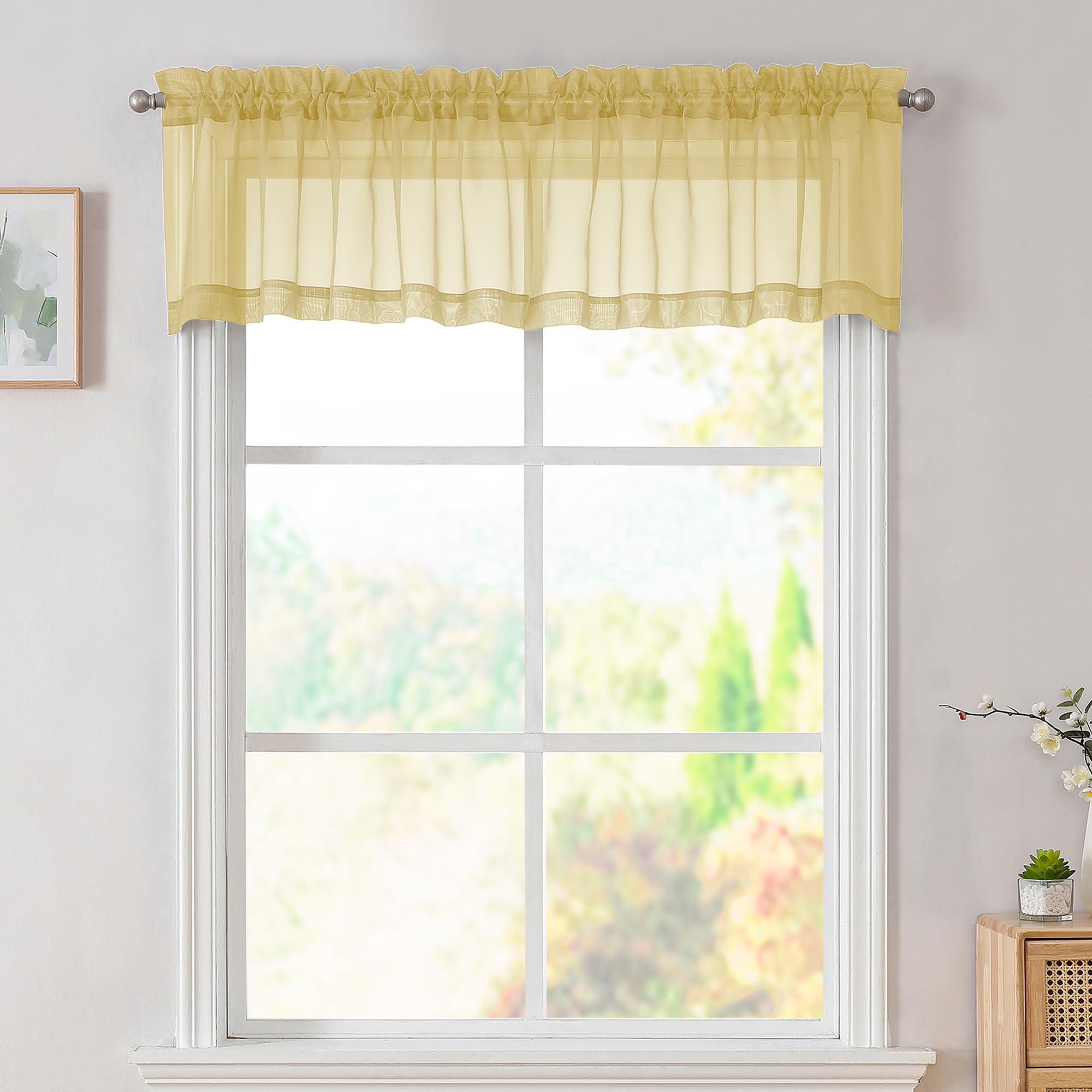 Simplebrand Yellow Sheer Valances for Window 14 inch, 2 Panels