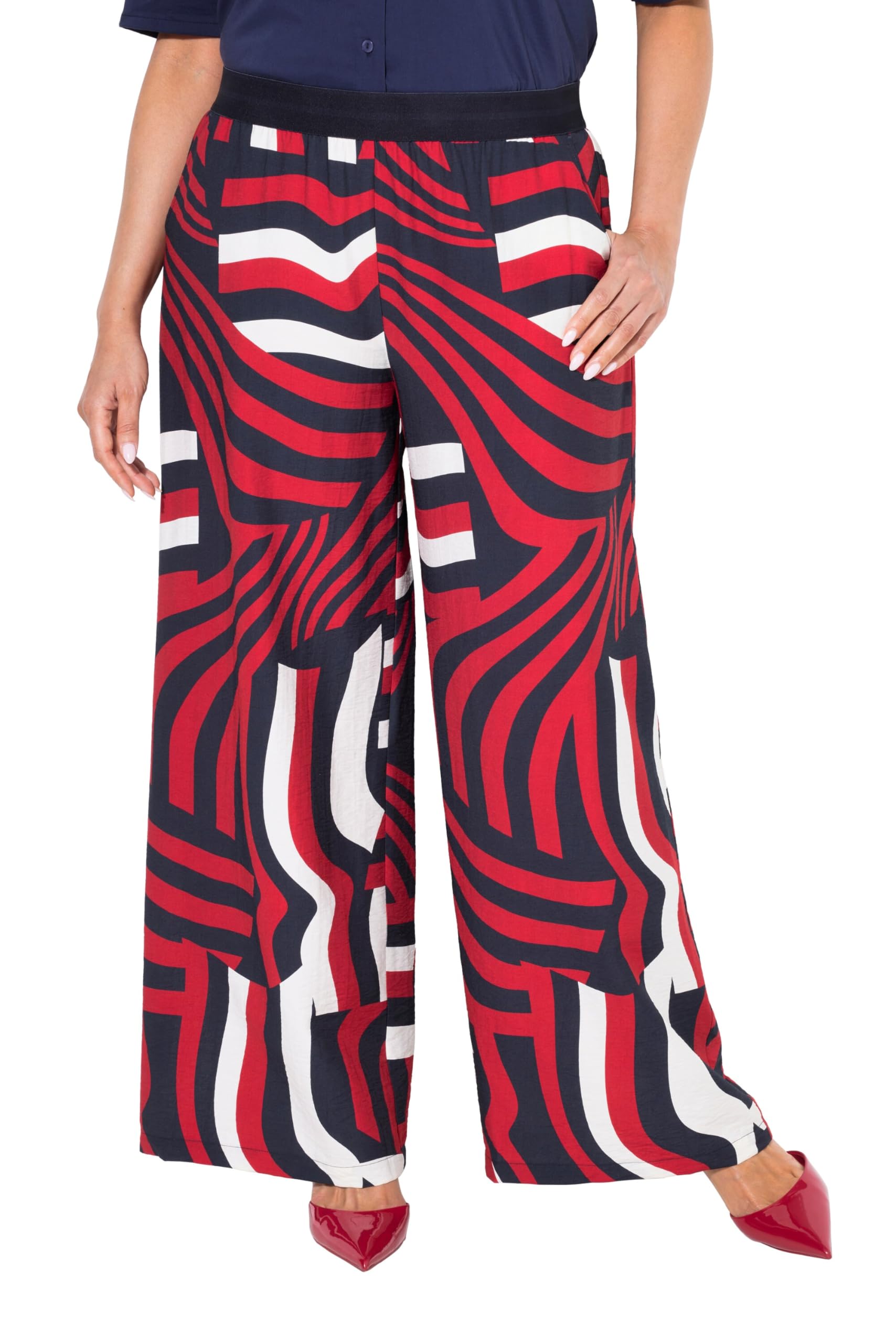Ulla Popken Damen große Größen Übergrößen Plus Size Hose, Wellen, weites Bein, Elastikbund 837571
