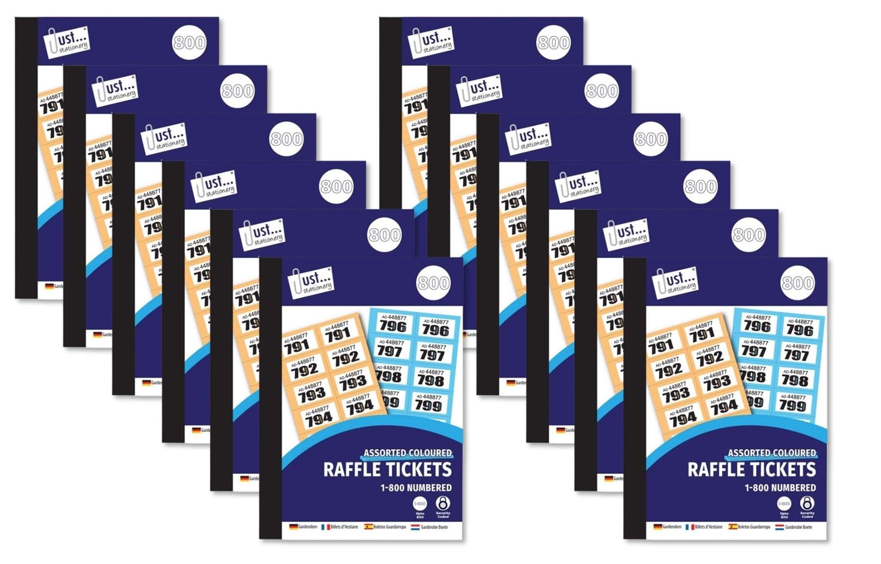 Raffle Ticket Books Perforated Pack 12 - Numbered Tombola Tickets 1-800