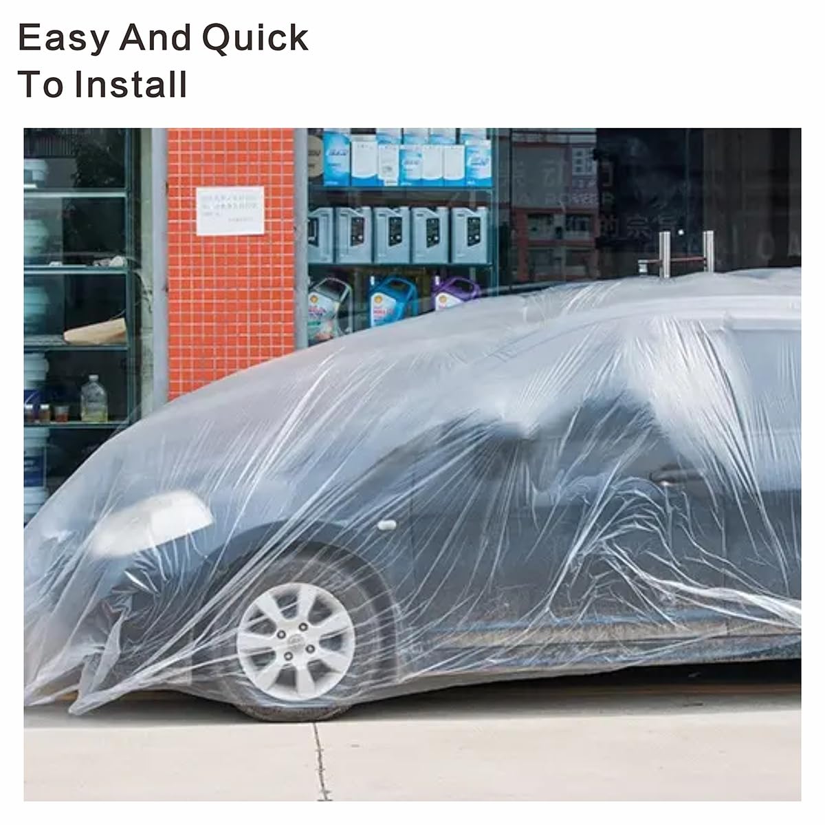 Clear Plastic Car Cover 4 Pack Universal 12 5 x 21 7ft Disposable Full Car Cover with Elastic — view 6