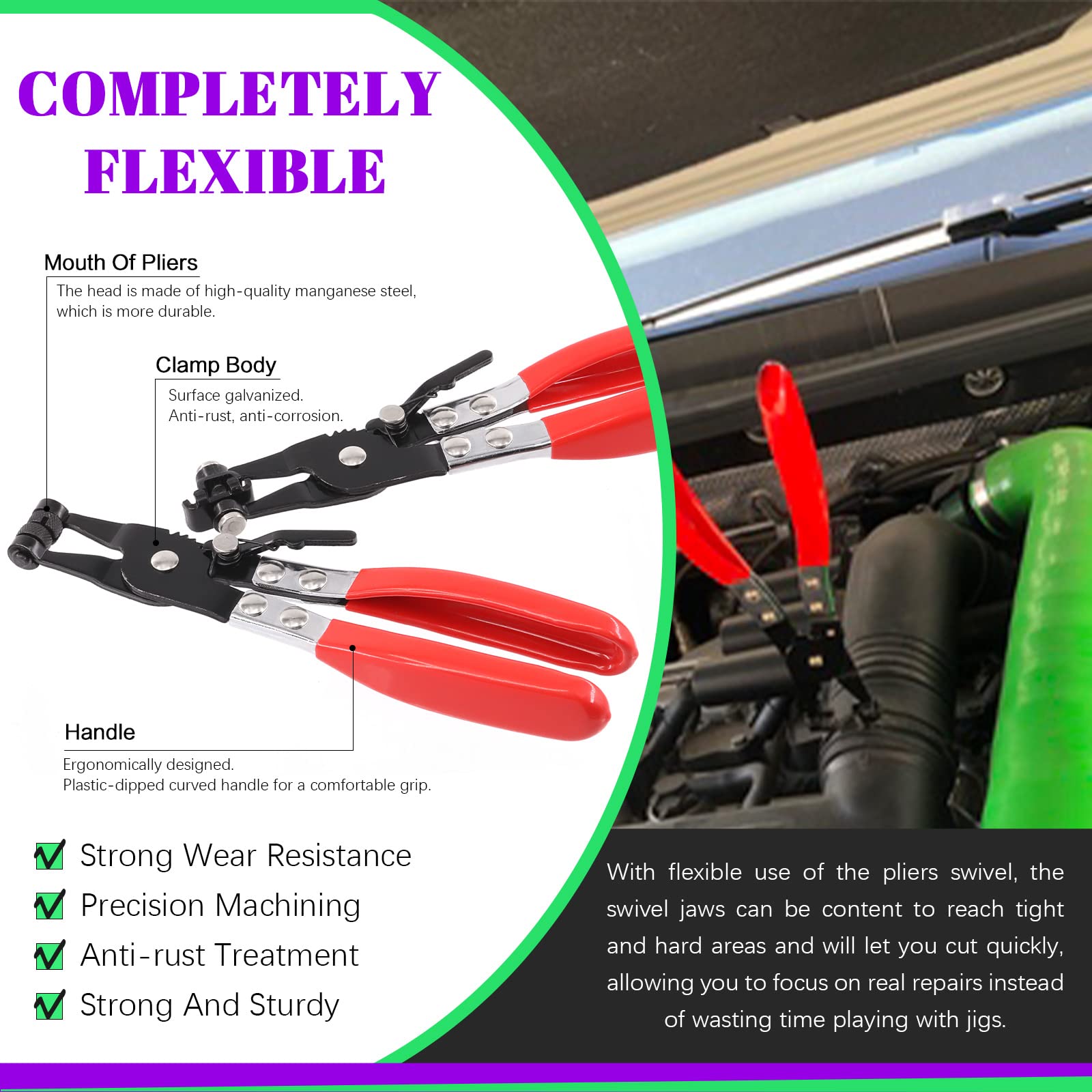 Swpeet 10Pcs Hose Removal Hook Set including Hose Clamp Plier Set - Image 4