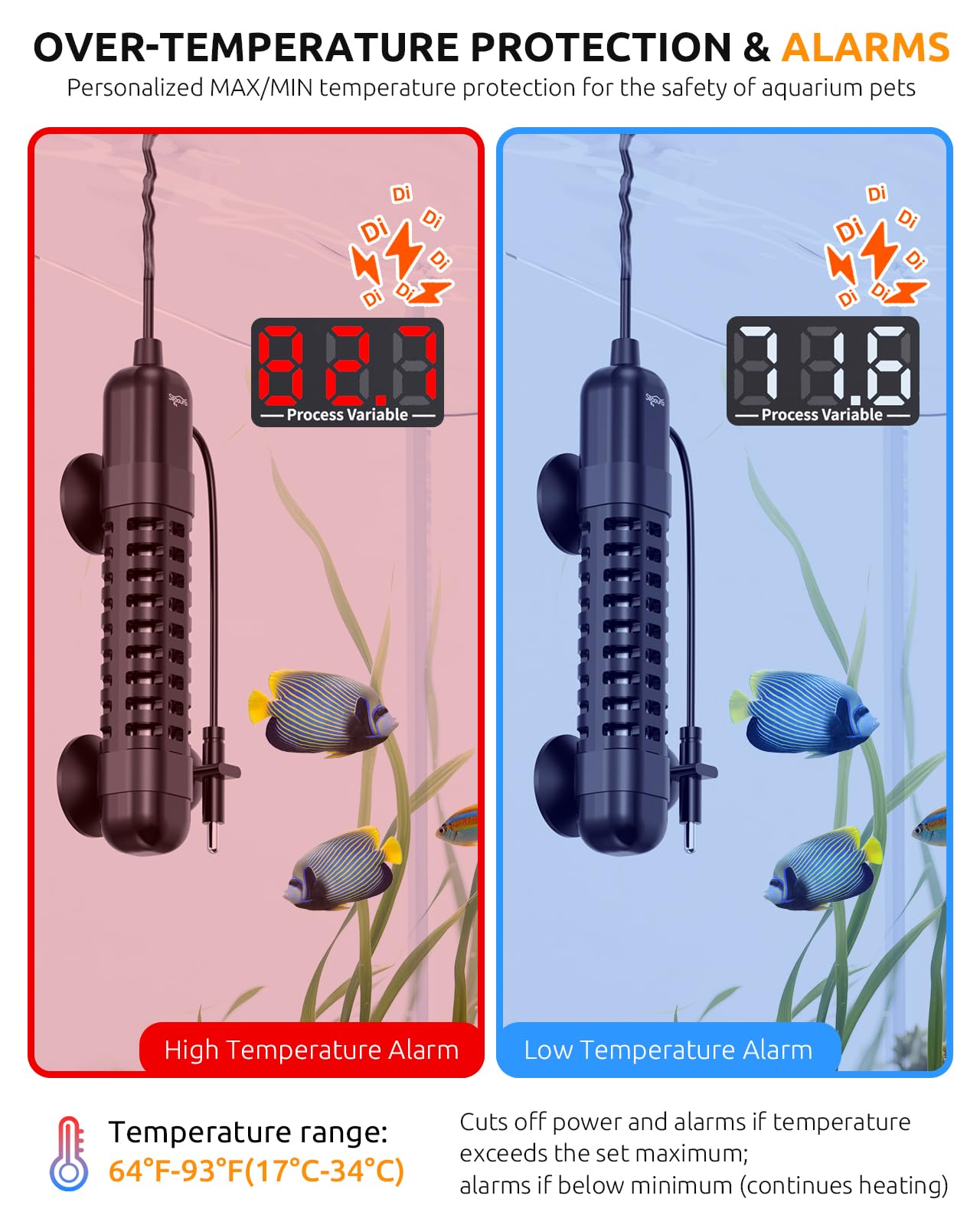 SEAOURA Calentador de acuario pequeño, calentador de tanque de peces de 100 W para 10-20 galones, calentador sumergible de tortuga con pantalla digital, protección de seguridad ajustable, apagado