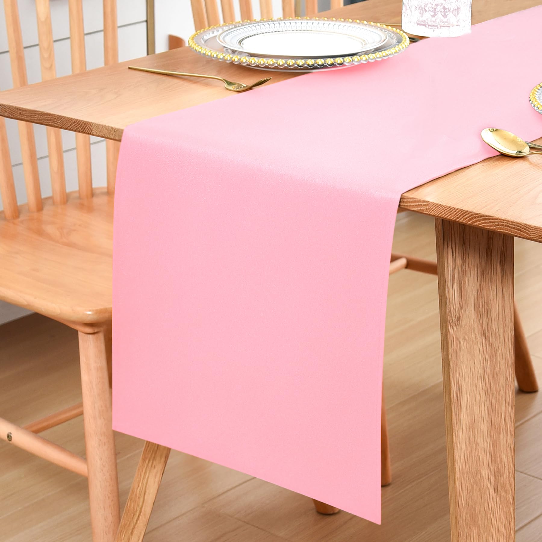 Inmerget Table Runner Solid Polyester 32x140cm (12x55 inches), Farmhouse Runner for Coffee Table, Dresser, Living Room, Bedroom and Party Decor (Pink)