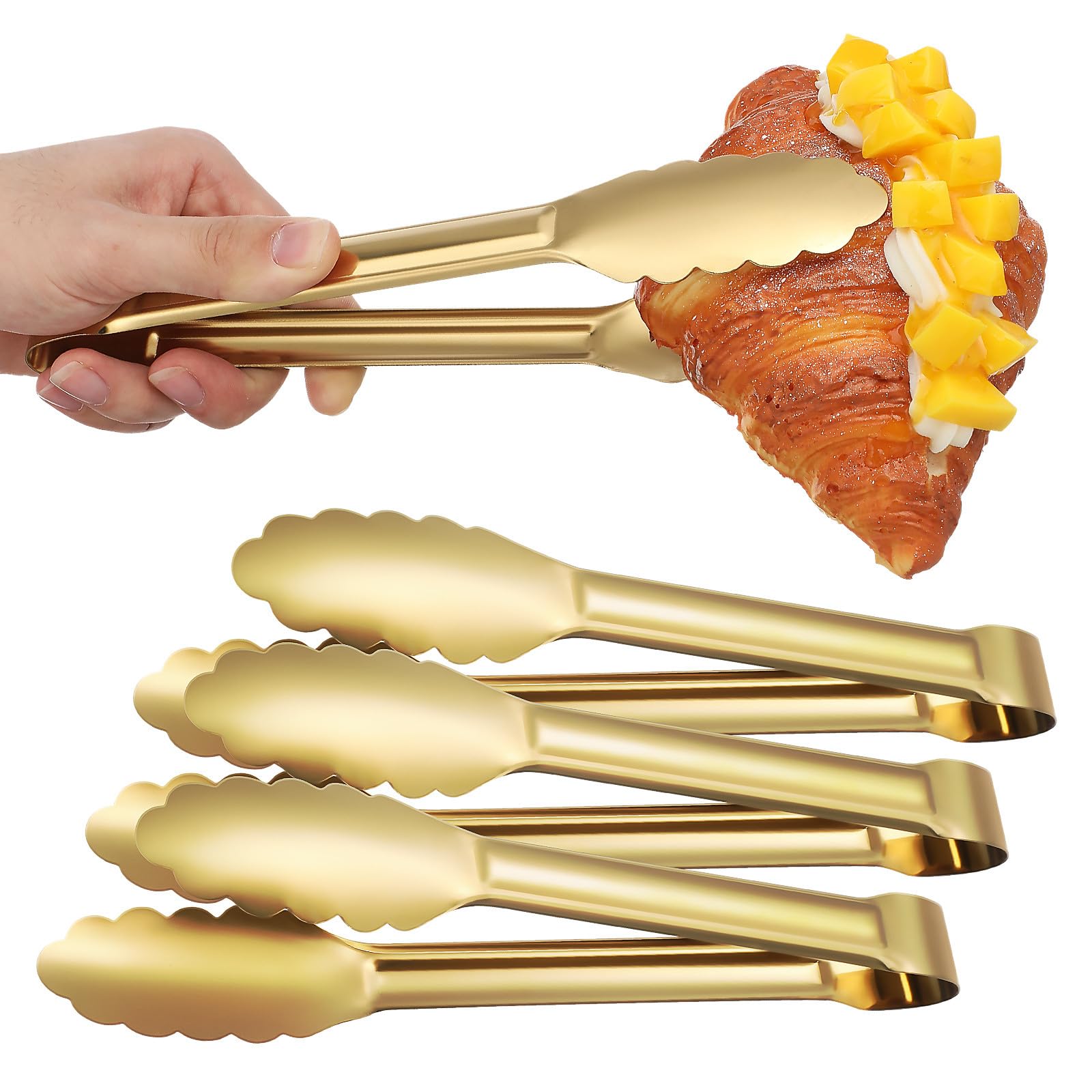 IMIKEYA Pinze da Portata in Acciaio Inox 201 Dorate 23 Cm Clip a Fiore di Prugno Antiscivolo, Utensili per Barbecue, Buffet e Servizi Cucina per Feste e Ristorazione