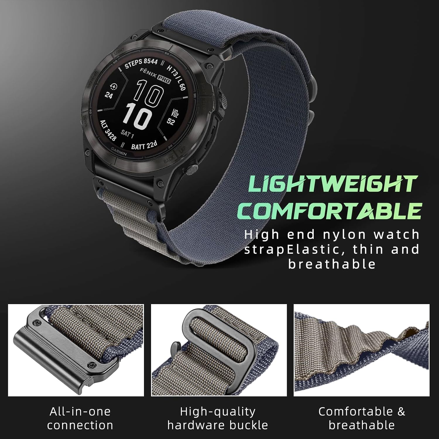 Nylon Band for Garmin Fenix 9/8/E/7/7X/6 Series, QuickFit 22mm/26mm image 2