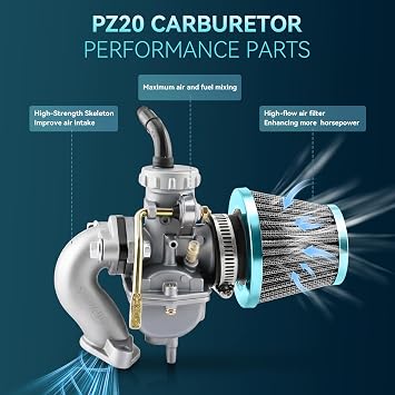 AUTOKAY PZ20 Carburetor for Coolster TaoTao 50cc 70cc 90cc 110cc 125cc Kazuma Baja Chinese ATV Quad Go Kart 4 Stroke Dirt Bike Compatible with SUNL JCL CRF70 CRF80F XR70 XR80, with Gasket Air Filter