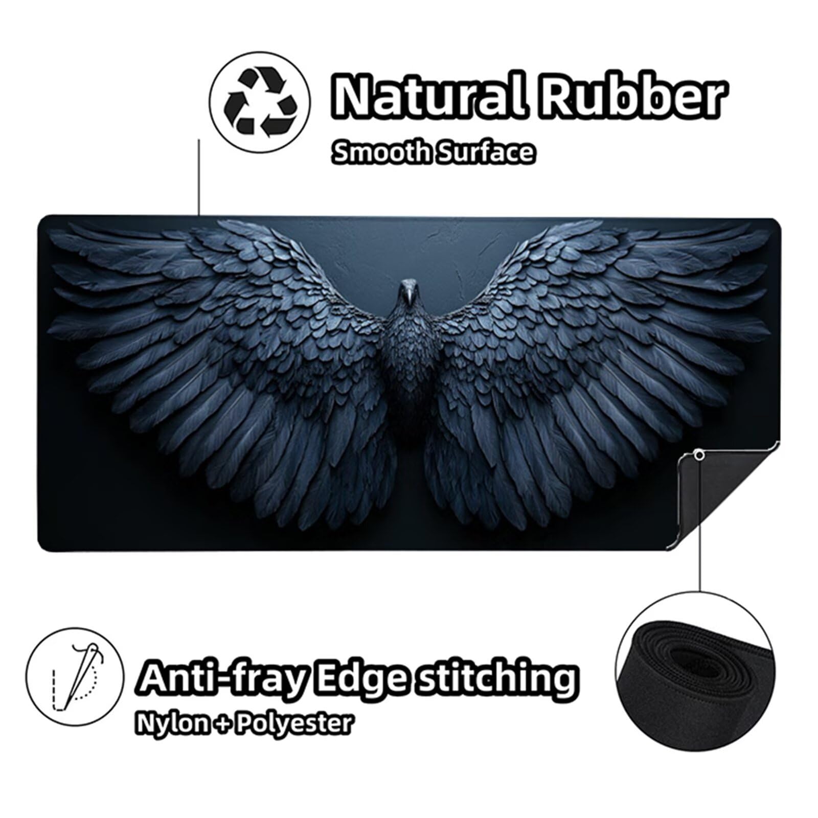 Czarna podkładka pod mysz XXL 1200 x 600 x 3 mm, podkładka pod mysz dla graczy Ptak ze szwami na krawędziach, antypoślizgowa wodoodporna duża podkładka pod biurko dla graczy na PC Akcesoria do gier