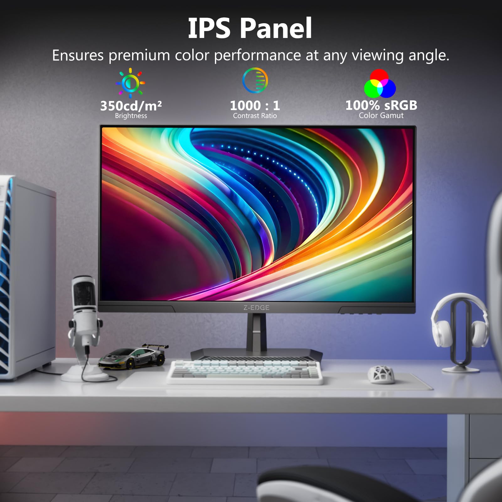 Z-Edge Monitor Gaming 24,5 pollici, Schermo PC 240 Hz, Pannell IPS, MPRT da 1 ms, Monitor LED Full HD, Luminosità di 350 cd/m², FreeSync, HDR10, HDMI e DP, VESA Compatibile