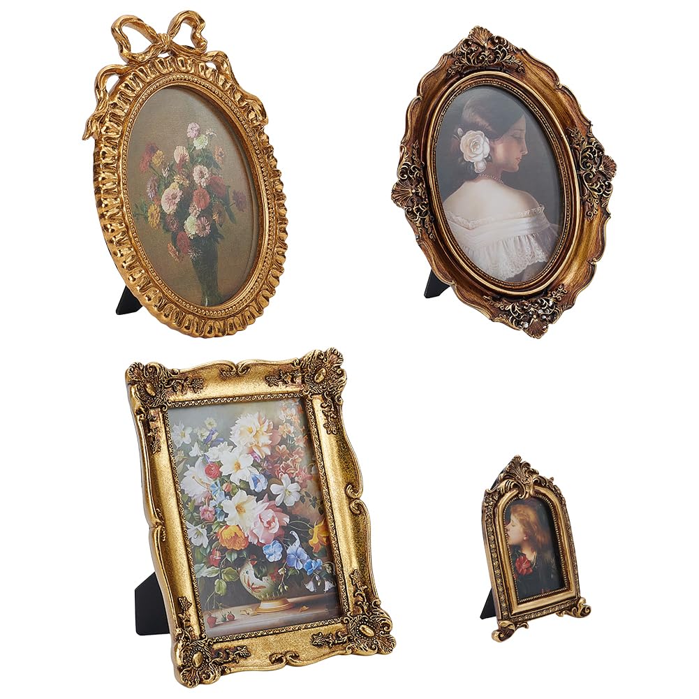 OLYCRAFT Juego de 4 marcos de fotos vintage retro victoriano antiguo marco de fotos de resina montado en la pared para pared de galería presentación de fotos decoración de mesa decoración del hogar