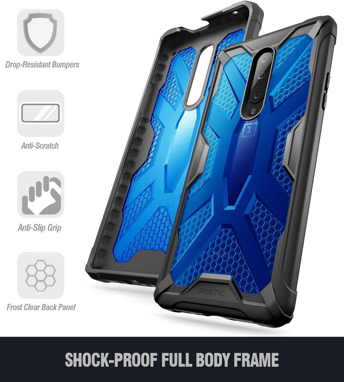 Poetic OnePlus 7 Pro Case, Premium Hybrid Protective Clear Bumper Cover, Rugged Lightweight, Military Grade Drop Tested, Affinity Series, for OnePlus 7 Pro (2019), Cobalt Blue