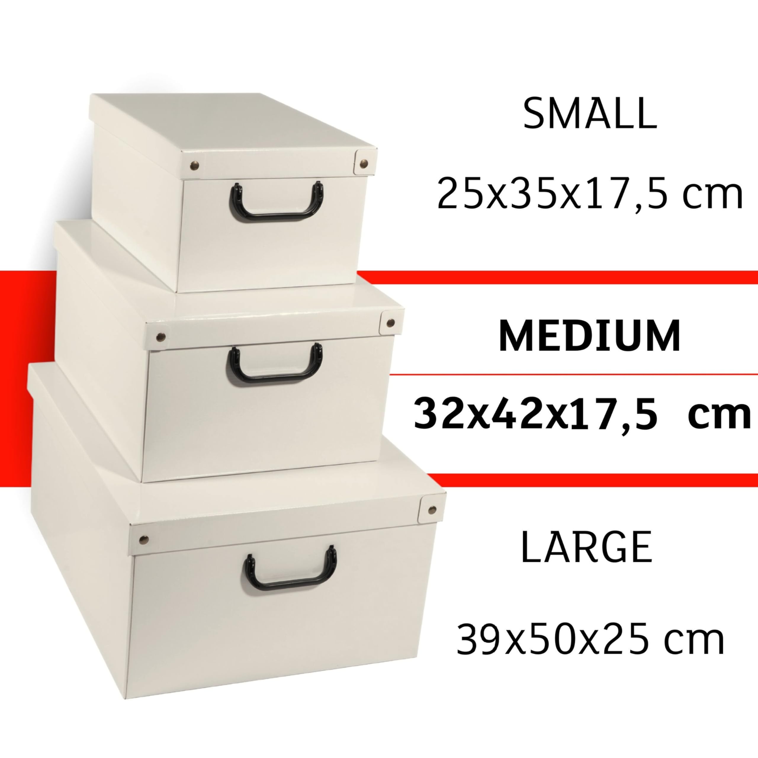 Lavatelli – 6er Set Aufbewahrungsboxen aus Karton mit Deckel & Griffen, faltbare Ordnungsboxen für Kleidung, Bettwäsche, Saisonwechsel, robuste & dekorative Kleiderboxen, Beige, 32x42x17,5 cm, Größe M