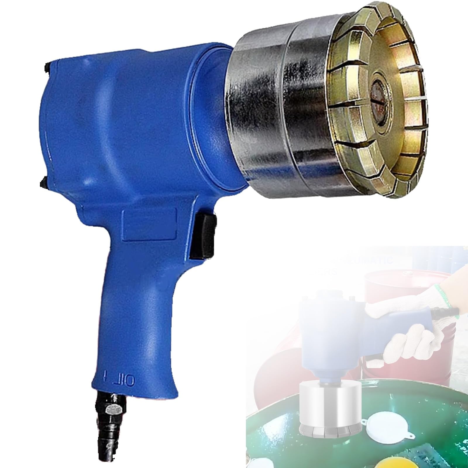 Crimpadora neumática de barril de aceite, máquina de sellado manual para tapas de 35/70 mm, fuerza de tracción máxima de 1300 libras, ideal para tambores y pinturas, herramienta de crimpado de barril