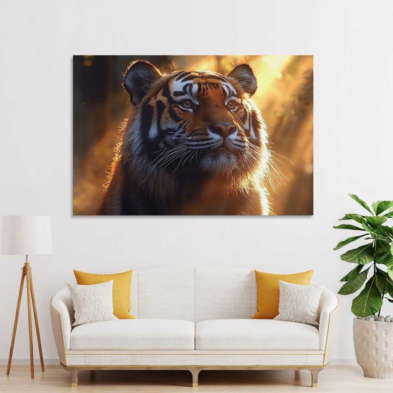 Junmoney Wall Picture Print Majestic Tiger Portrait in Golden Light, 08x12inch(20x30cm), for Living Room, Bedroom, Office Or Hallway, A Flexible Wall Accent for Shared Spaces