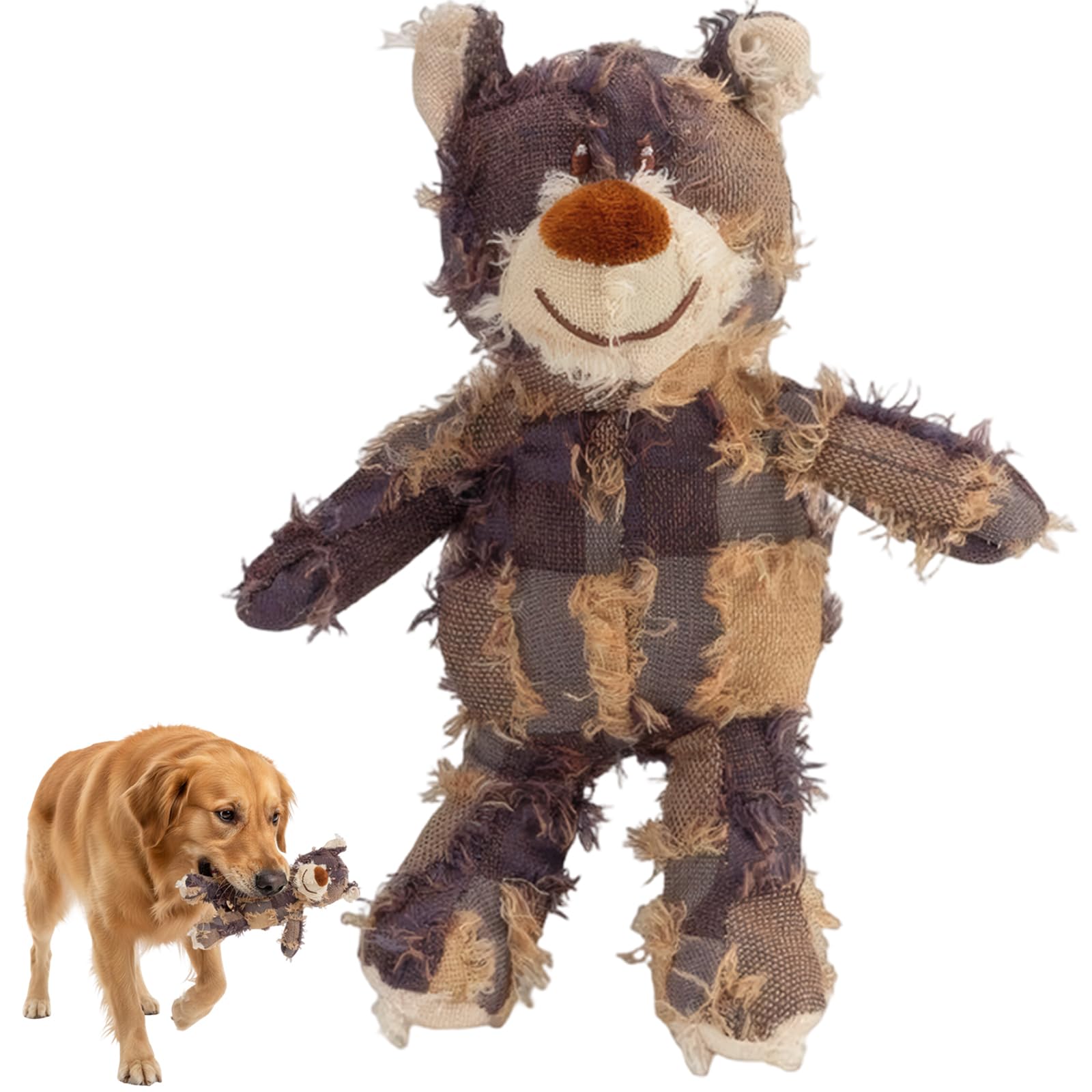 SrgPui Dog Teddy Toy for Pets, Indestructible Dog Toys for Large and Small Dogs, Tough Chew Toy with Squeaker for Anxiety Relief and Teeth Cleaning, 1-Pack