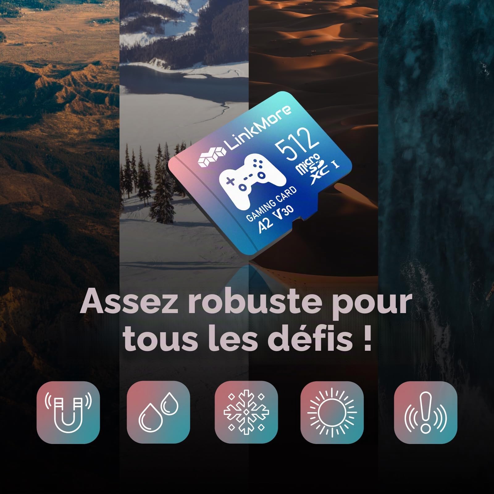 LinkMore Carte micro SDXC de jeu 512 Go, A2, UHS-I, U3, V30, classe 10, vitesse de lecture jusqu'à 160 Mo/s, vitesse d'écriture jusqu'à 120 Mo/s, adaptateur SD inclus (XV23 PRO)