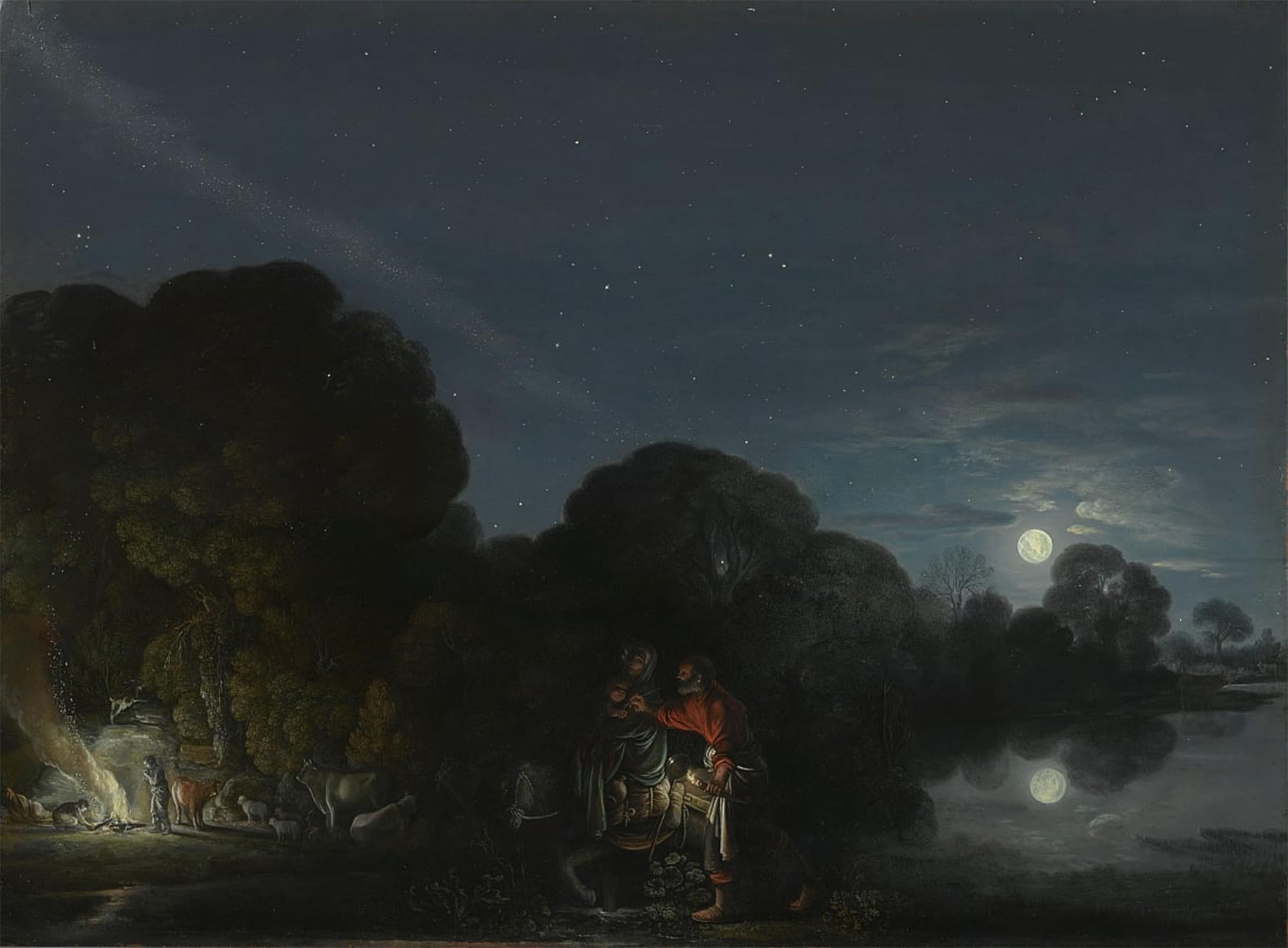 SERENDIPITP Abstract Painting Mural Print Picture Wall Decor Painting the Flight Into Egypt by Elsheimer Vintage Wall Artwork for Home Decor 60x90cm
