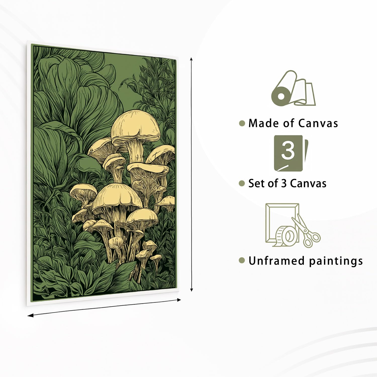 Genérico - Juego de 3 decoraciones de pared Tropical, impresión HD para salón, dormitorio, pósters de setas bosque verde y rojo psicodélico sin marco, cuadro de pared, 40 x 60 cm