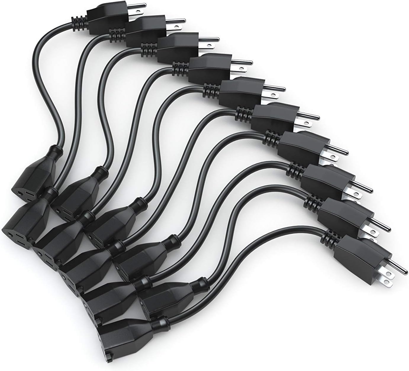 Black Friday - 50% OFF PWR+ Short 1 Ft Extension Cord Cable Extender - 10 Pack 18AWG NEMA 5-15P to 5-15R Power Strip Liberator