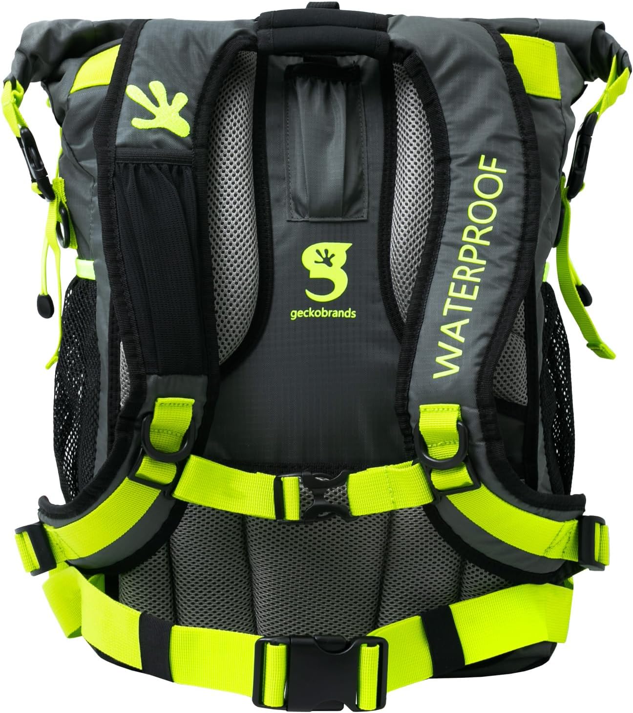 geckobrands Waterproof All Sport 32L Backpack Daypack Sports Gym Hiking Outdoor Travel (Grey Neon Green)