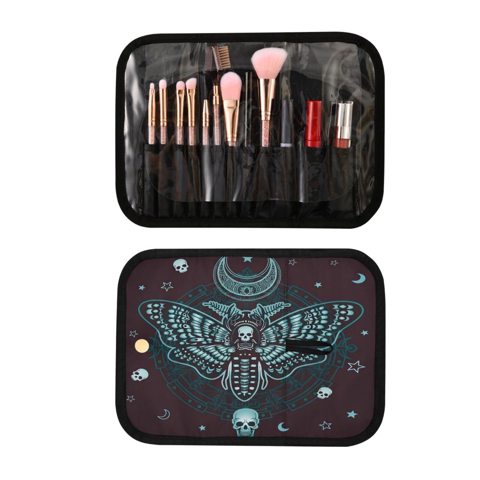 MNSRUU Kulturbeutel Schmetterling Beige Hängende Make-up Reisetasche für Toilettenartikel 3 Stück Kulturbeutel Organizer Taschen Tragbares Klares Toilettenartikel-Set, Totenkopf 09, Einheitsgröße