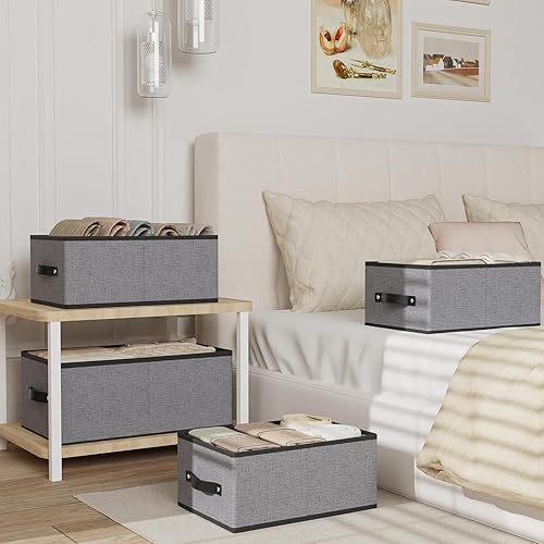 Miniatura 3 de Contenedores de almacenamiento para ropa, 13 x 9.1 x 5.5 pulgadas, con asas, canastas de almacenamiento plegables, cajas de almacenamiento de tela