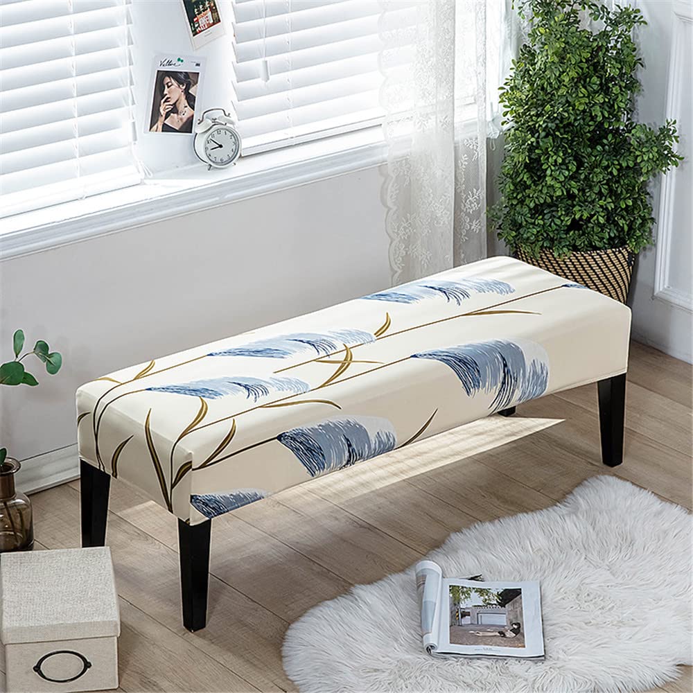 Highdi Reed Dining Room Bench Covers Soft Stretch Spandex Upholstered Bench Slipcover Printed Footstool Cover Rectangle Full Coverage Removable Washable Bench Seat Protector (,1Pc)