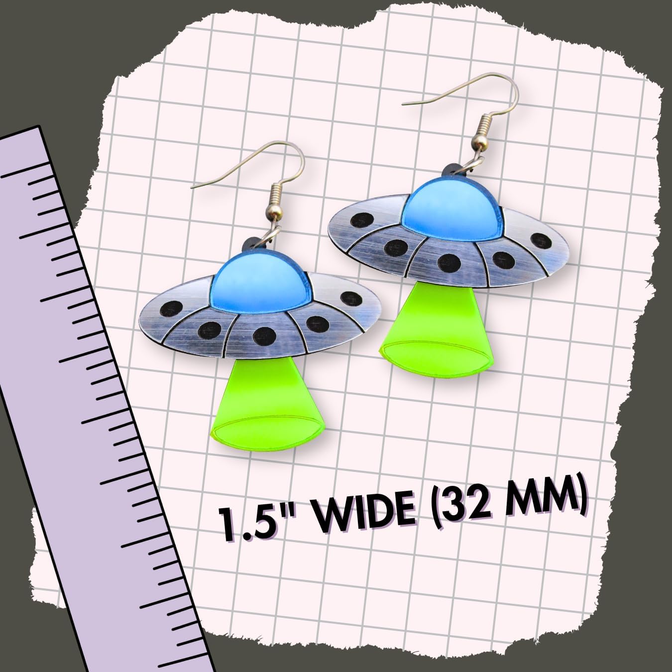It's Just So You ~ UFO Alien Abduction Nickel Free Rave Earrings, Quirky Black Light Glow Flying Saucer Space Dangle Earring Jewelry