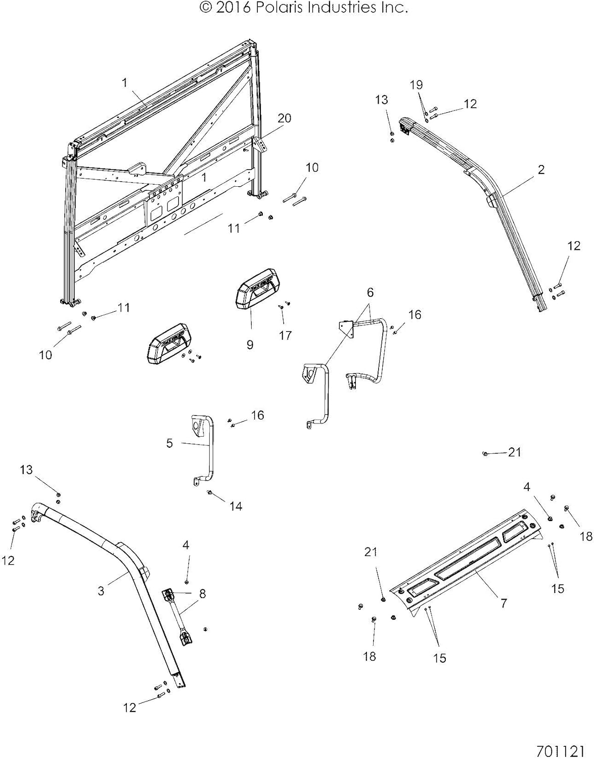 Polaris Off Road Cab Frame Weld, Front, Left, Matte Black, Genuine OEM Part 1022353-458, Qty 1