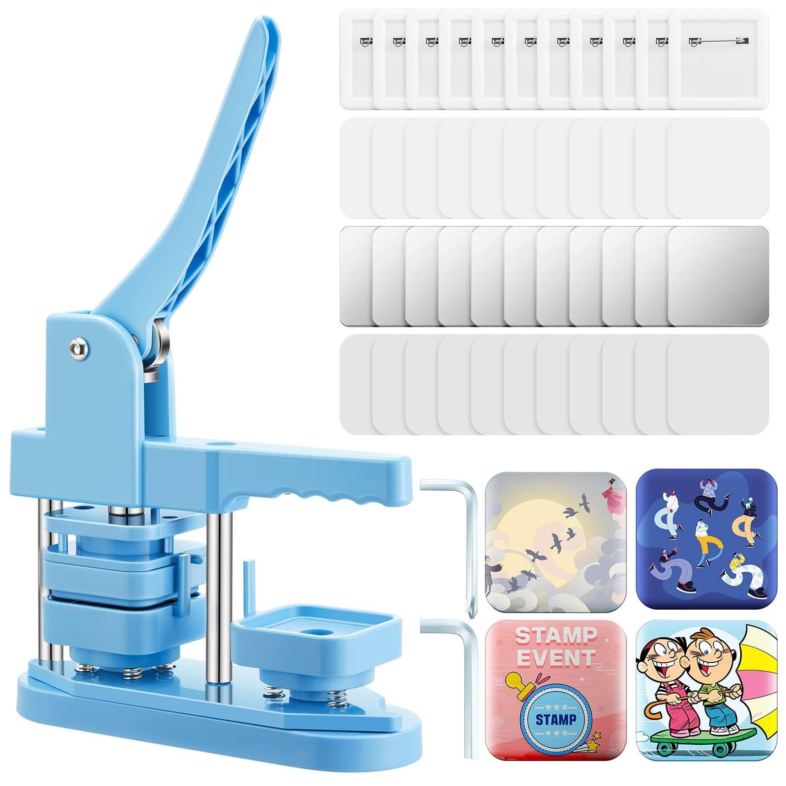 ZXGRfdefa Badge maker, 50mm/2 inch DIY Pin Badge Button Press Machine with 100pcs Supplies(Blue)