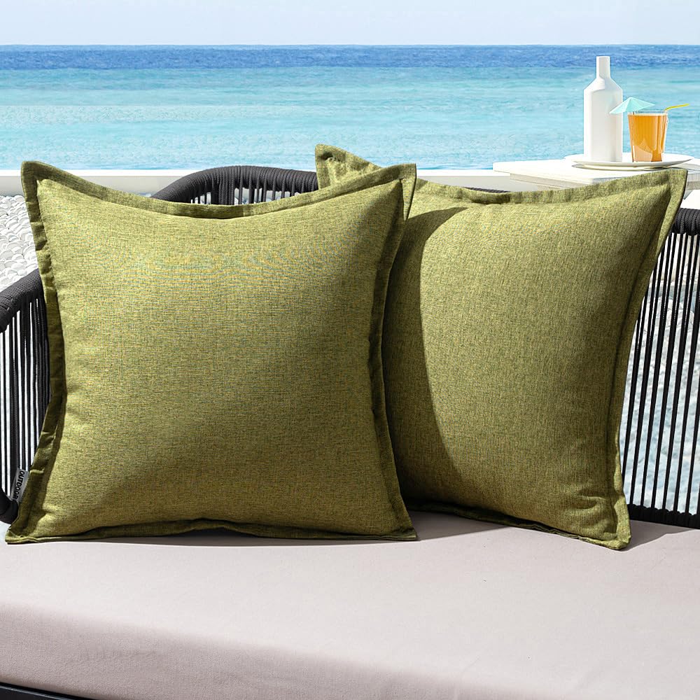 MIULEE Outdoor Kissen Wetterfest Kissenbezug Wasserdichter Dekorative Kissenbezüge Leinen-Optik Sofakissen Dekokissen für Garten Sofa Couch Wohnzimmer Schlafzimmer 2er Set 45x45cm Dunkelgrün