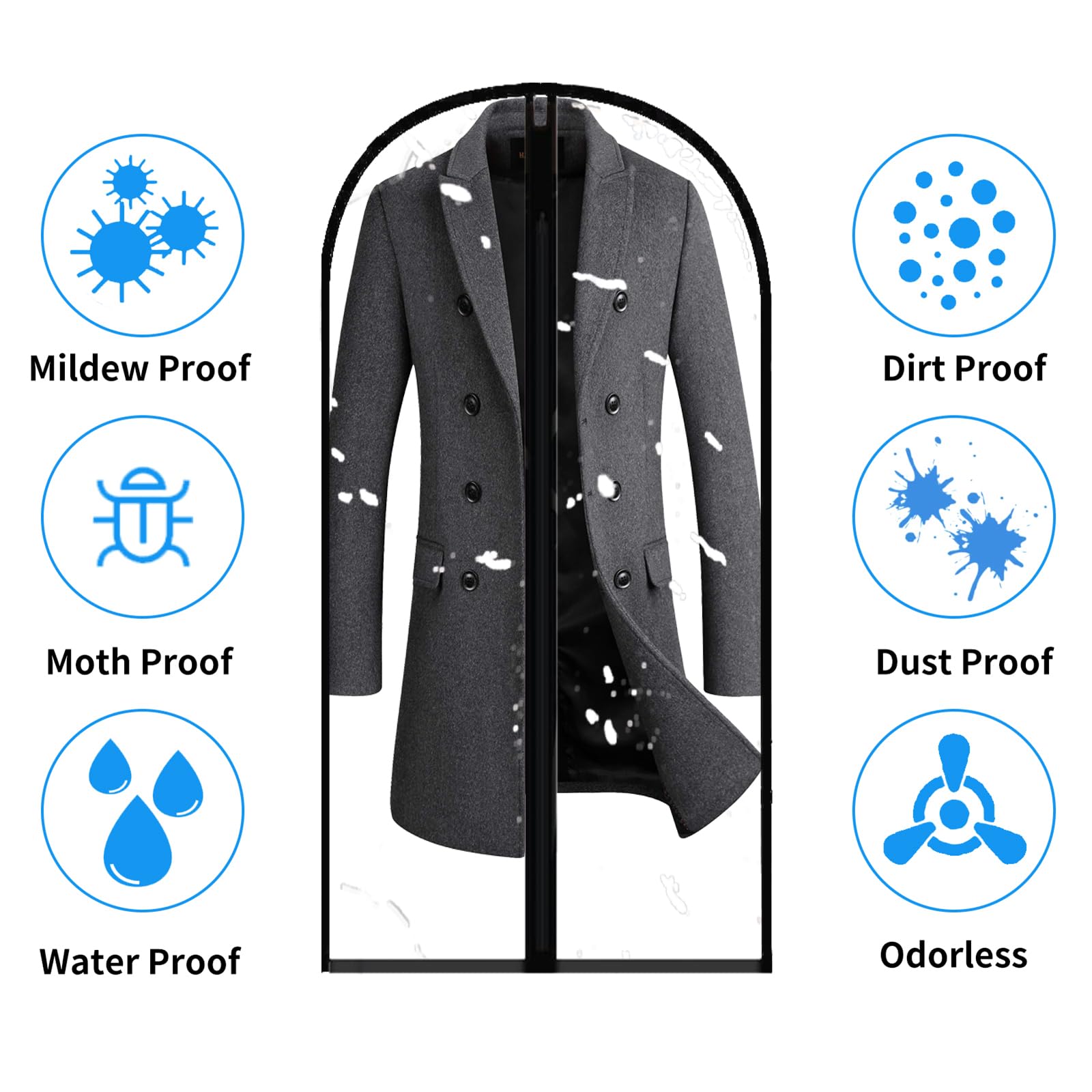 8 fundas de plástico transparente de 60 pulgadas para ropa, fundas protectoras de longitud completa con cremallera, impermeables, a prueba de polvo, a prueba de polillas