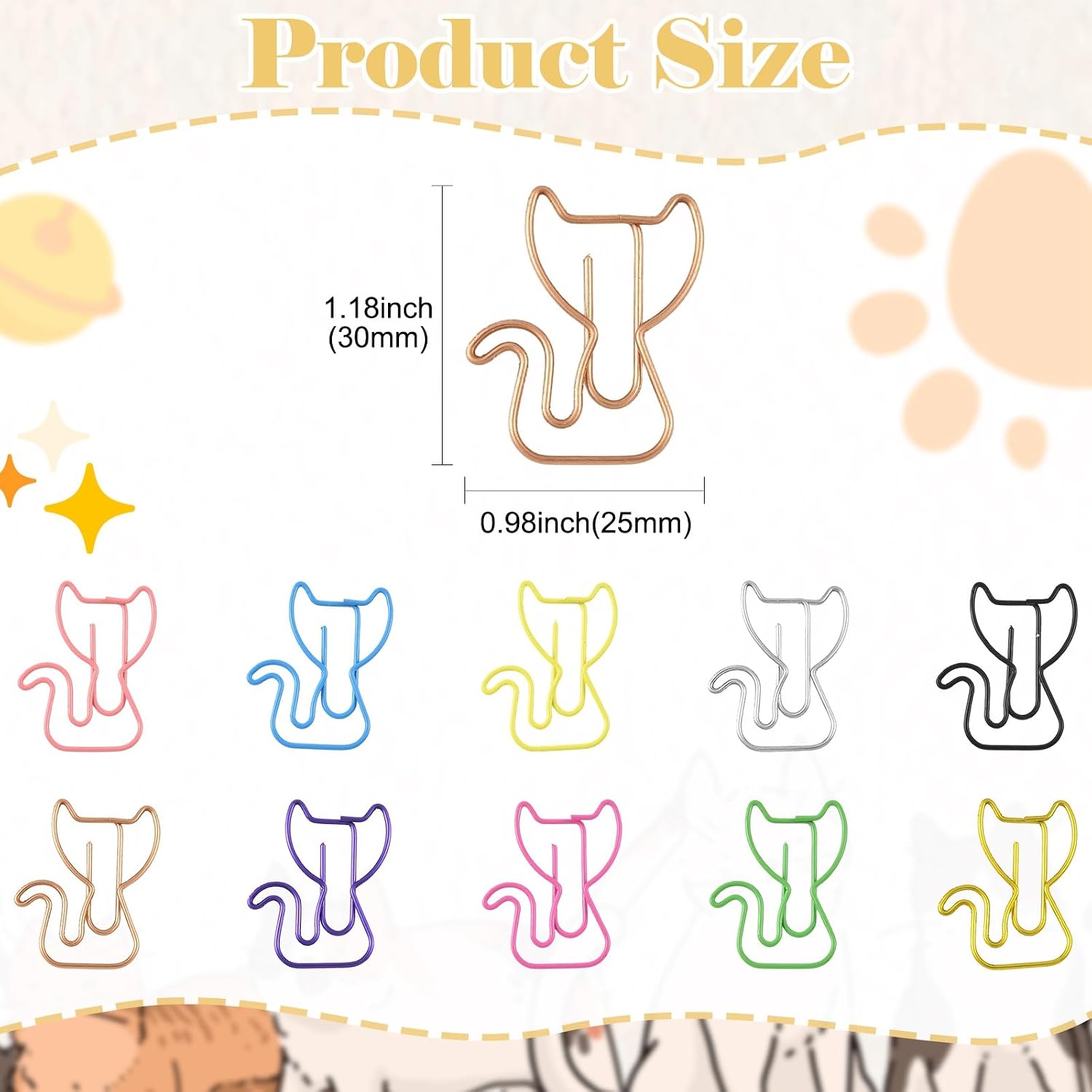 Stiesy 100Pcs Cat Metal Paperclip, Multicolor Funny Animal Kitten Bookmark Clips for Office Desk Decor Document Organizing School Supplies Journal Crafting (10 Colors) image 2