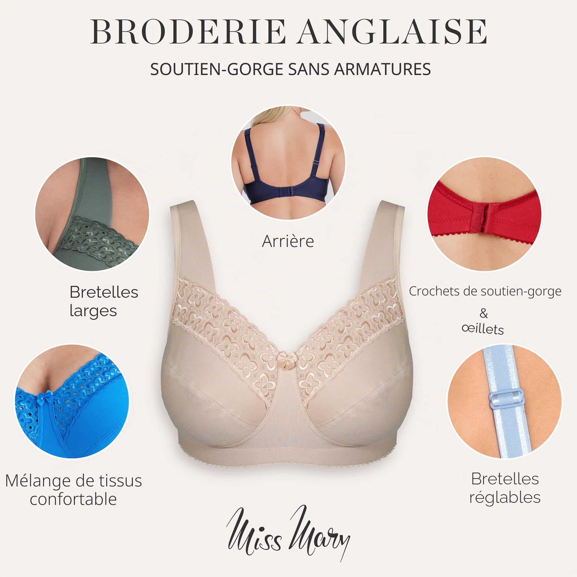 Miss Mary of Sweden : Broderie Anglaise, Soutien-Gorge de Confort en Coton, sans Armature