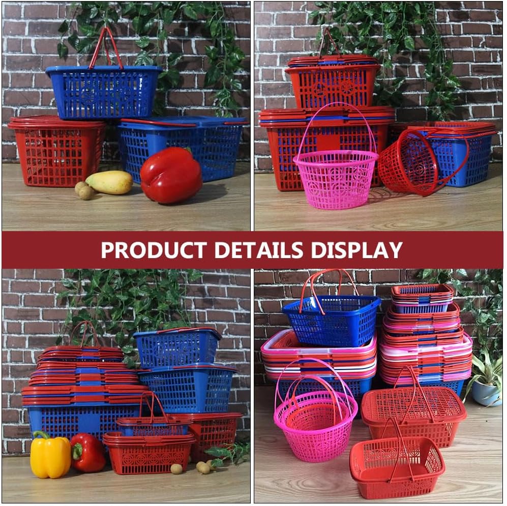 Cabilock 20pcs Small Fruit Basket Strawberry Cherry Basket Plastic Handle Container Red Mini Shopping Kids Adult Fruit Picking 23. 5x17x11cm Random Patterns