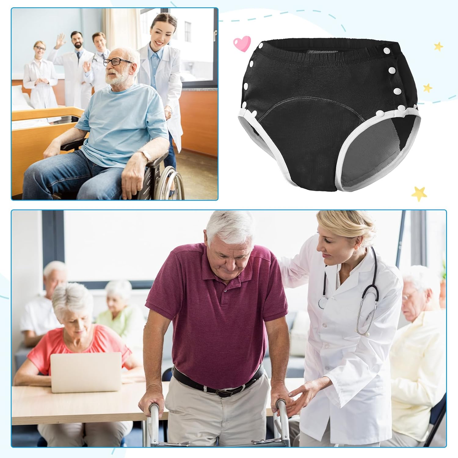 Timgle 8 Pcs Reusable Adult Diapers for Women Incontinence Adults Leak Proof Cotton Cloth Underwear Washable Absorbency Underpants Briefs Overnight Urinary Incontinence Underwear(Large) - Image 7