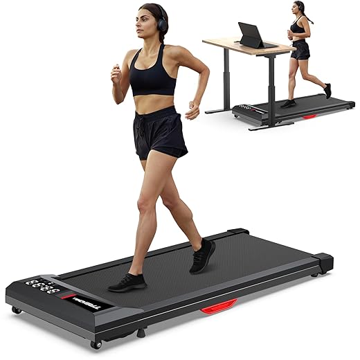 Walking Pad Under Desk Incline Treadmill for Home Office, 40dB Small Treadmill 300lbs Capacity, Cardio Training Walking Jogging Running, Easy to Move Use, Compatible with KINOMAP WELLFIT Apple Health
