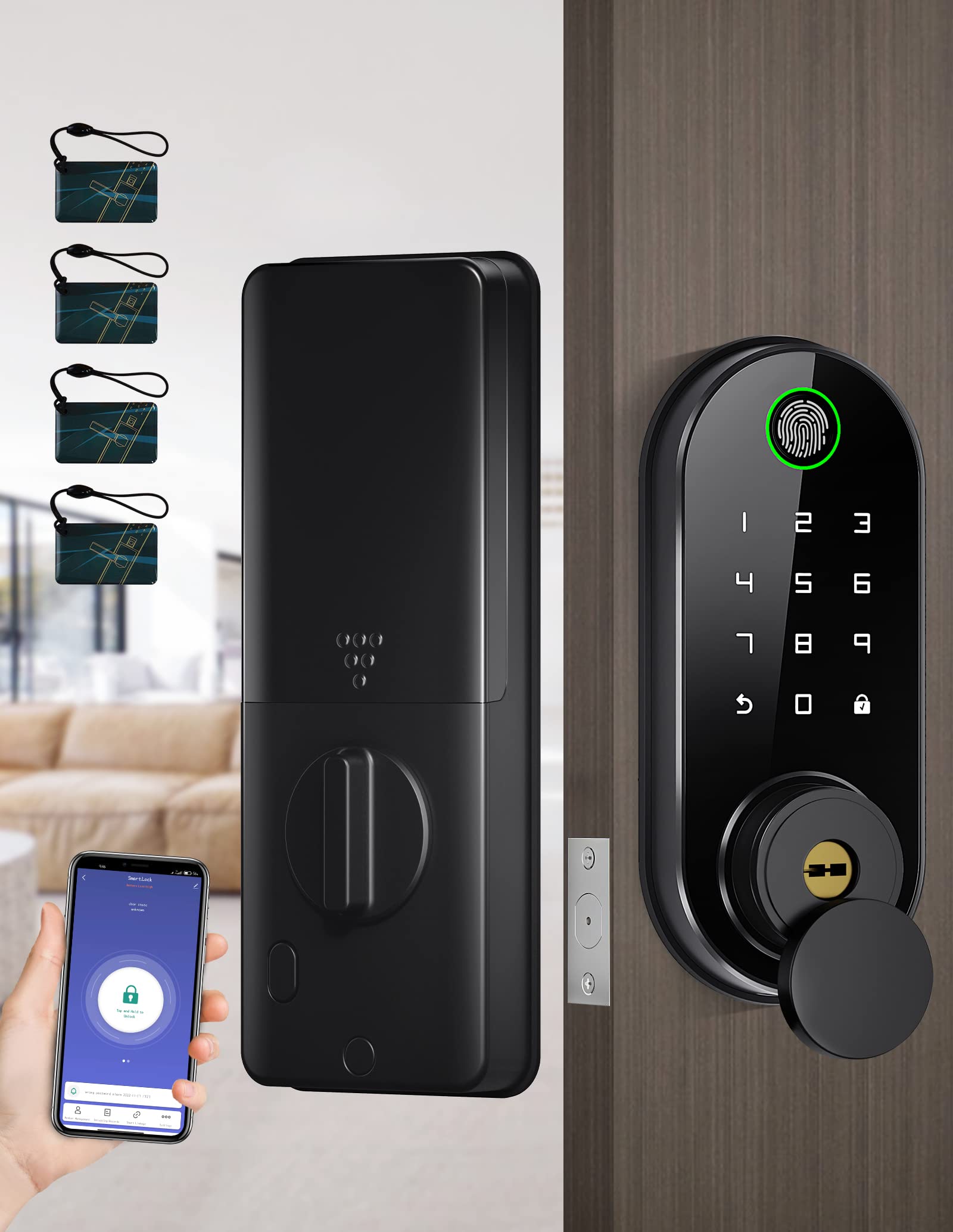 Smart Door Lock, Keyless Entry Door Lock Deadbolt, SDOER Fingerprint Electronic Biometric Front Automatic Lock with Keypad Digital Code, APP Control, Keys, IC Card