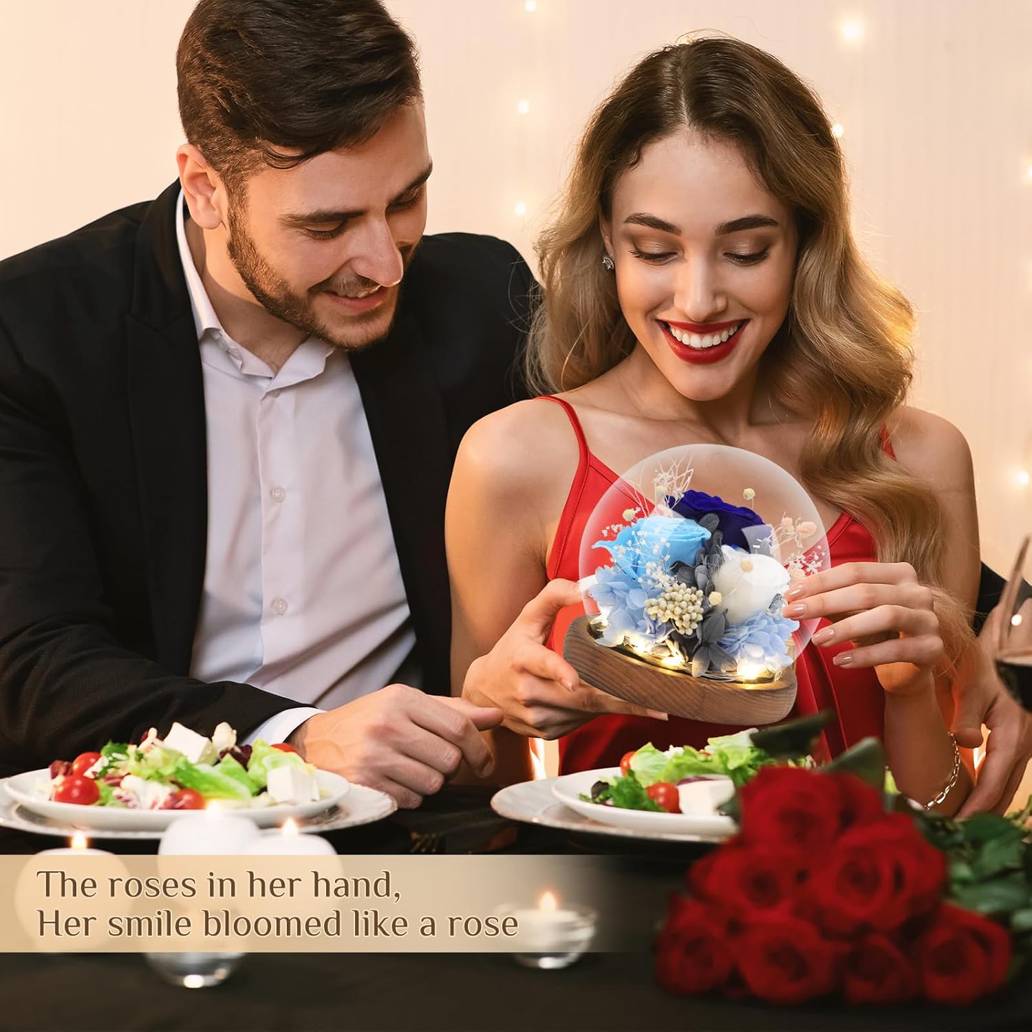 Preserved Flowers,Rose in Glass Dome with LED Light, Gifts for Her, Women, Mom,Grandma,Girlfriend, Wife - Style5 - Image 4