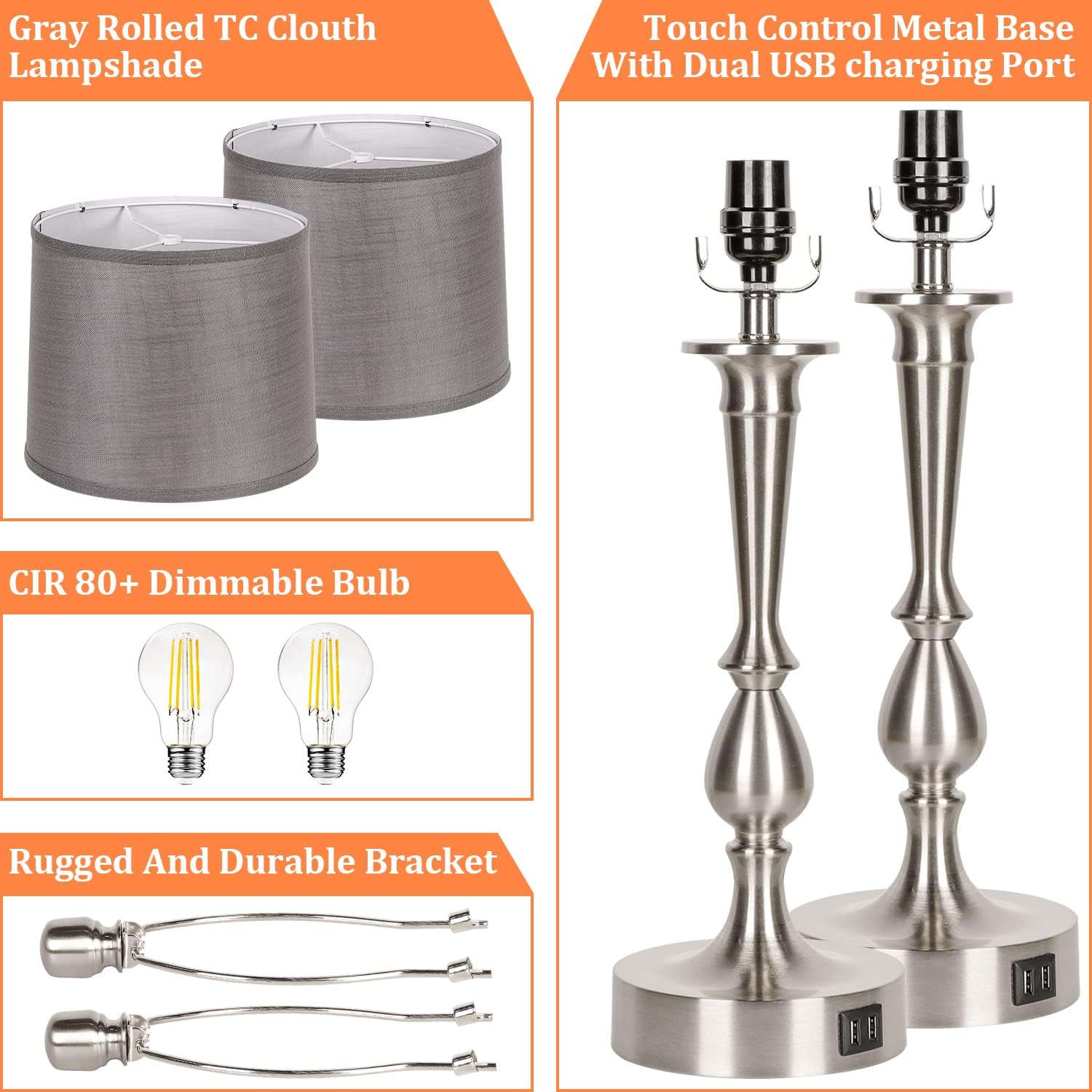 70% оƒƒ Evеrуthіng Touch Control Table Lamp Set of 2,Dual USB Charging Ports, 3 Way Dimmable Nightstand Lamp,Desk Light with Gray Shade, Nickel Finish Modern Bedside Table Lamps for Bedroom Living Room Bulb Included Gеt Sресіаl Prісе Touch Control Table Lamp Set of 2,Dual USB Charging Ports, 3 Way Dimmable Nightstand Lamp,Desk Light with Gray Shade, Nickel Finish Modern Bedside Table Lamps for Bedroom Living Room Bulb Included