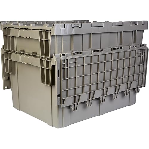 Hudson Exchange 28.1 x 20.8 x 15.6” (28.4 Gallon, 2 Pack) Storage Tote Distribution Container with Hinged Attached Lid, Gray/Brown