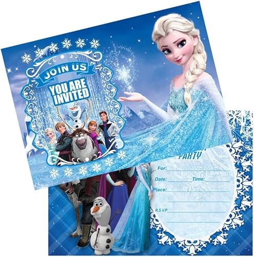 24 invitaciones de cumpleaños de princesa congelada, invitaciones para fiesta de princesa congelada, suministros de decoración para fiestas de